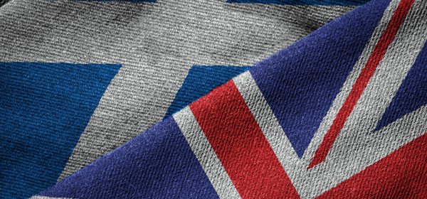 A Saltire and a Union Jack flag