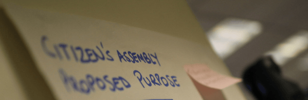 Image of flipchart with the words Citizens' Assembly Proposed Purpose written on it.