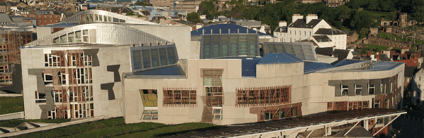 Photograph of the Scottish Parliament building in Edinburgh, Scotland.