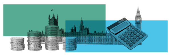 Cover image for the blog, showing money, a calculator and the House of Commons